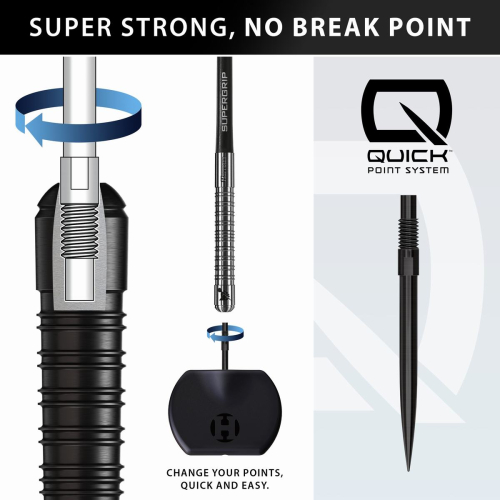 Preview: Harrows SUPERGRIP QUICK Point Black Edition Steeldart-Set 21, 23 oder 25 Gramm